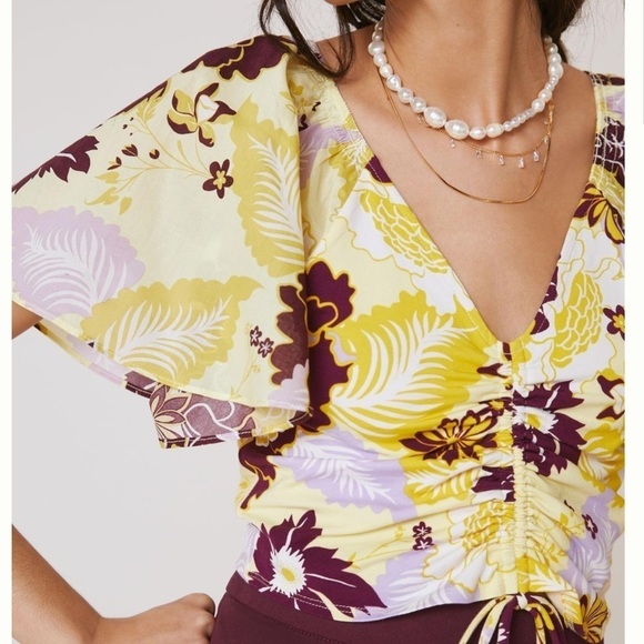 Anthropologie Maeve Cinched Flutter-Sleeve Top size Small - Picture 6 of 13